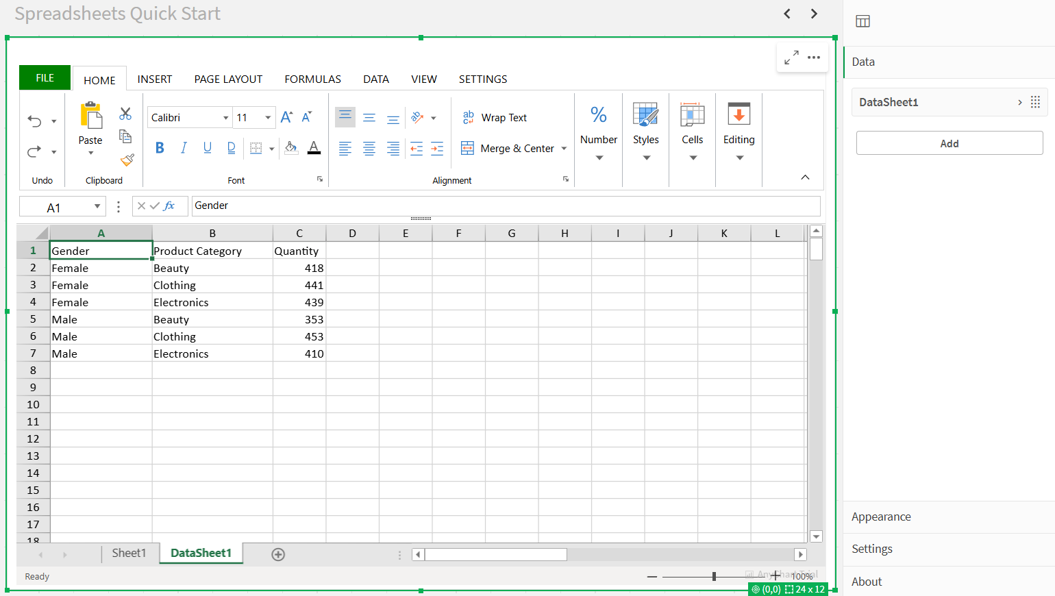 Spreadsheets Quick Start