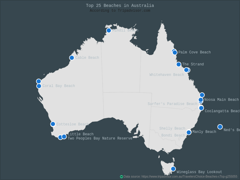 Maps Point Maps (dot Maps) Top 25 Beaches In Australia Darkblue 
