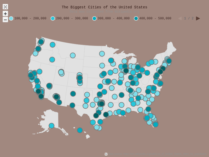 USA Biggest Cities with Coffee theme Maps Point Maps (Dot Maps)